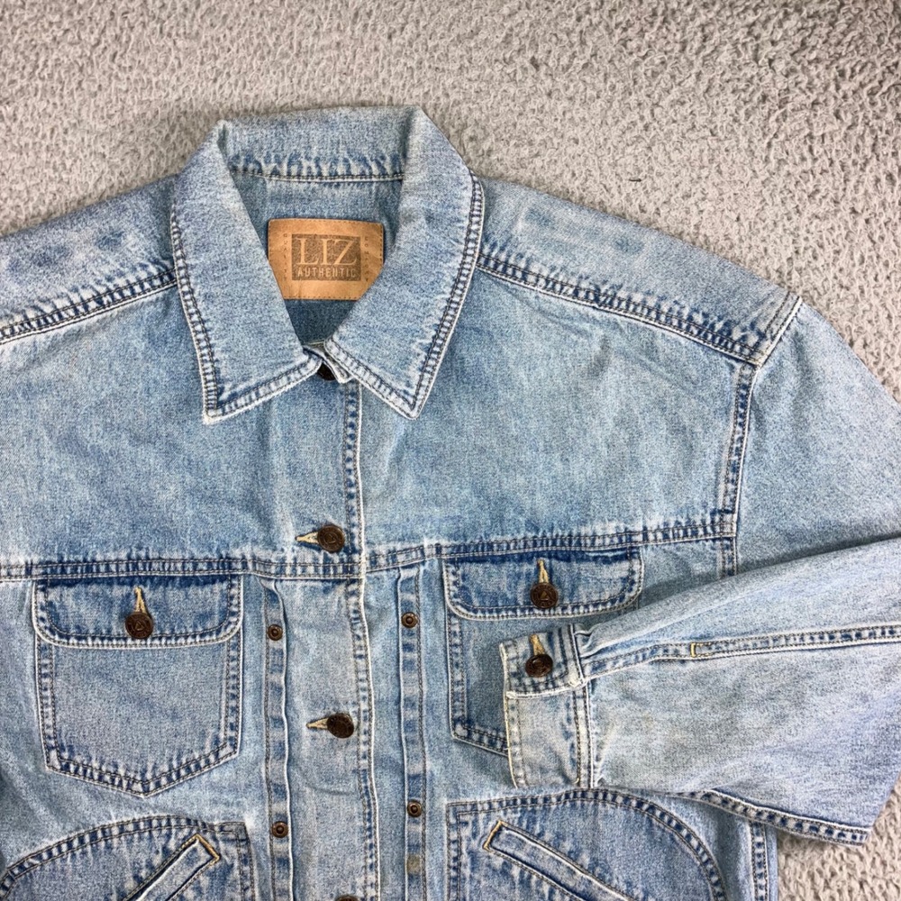 Liz Authentic Denim Jacket Women L Vintage‎ 90s Trucker Indie Grunge Utility